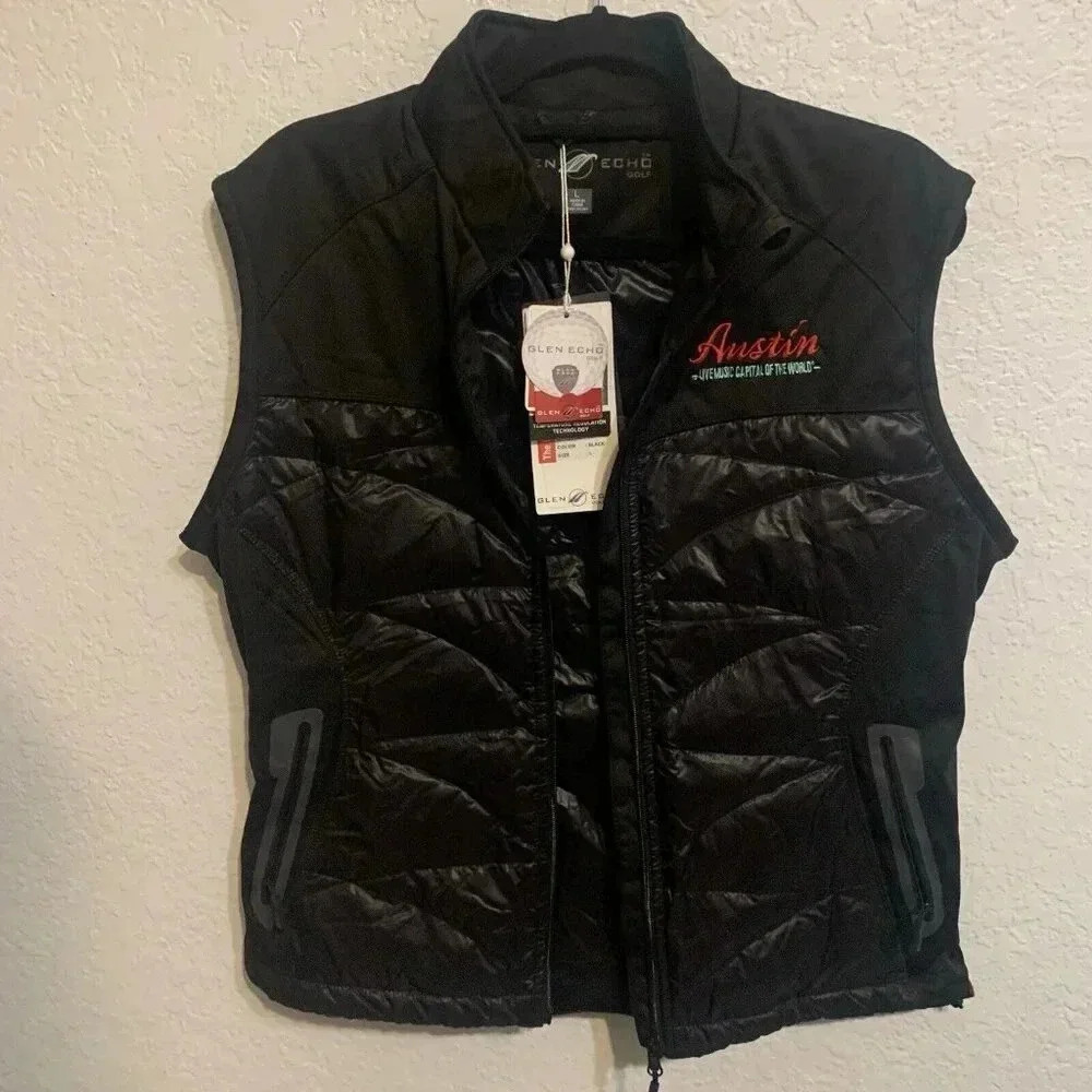 Glen Echo Black Puffer Vest "Austin-Live Music Capital of the World" Gorpcore L - Picture 4 of 8
